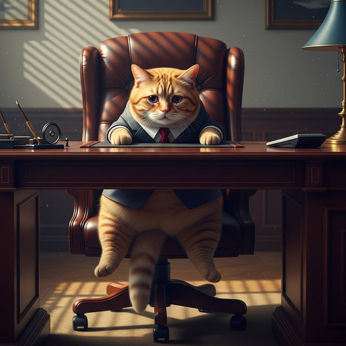 Smutny kot szef firmy.